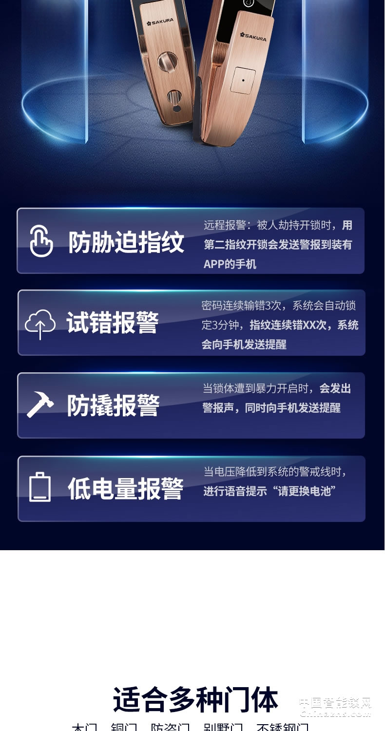 樱花全自动指纹锁 家用防盗门智能电子锁密码开锁